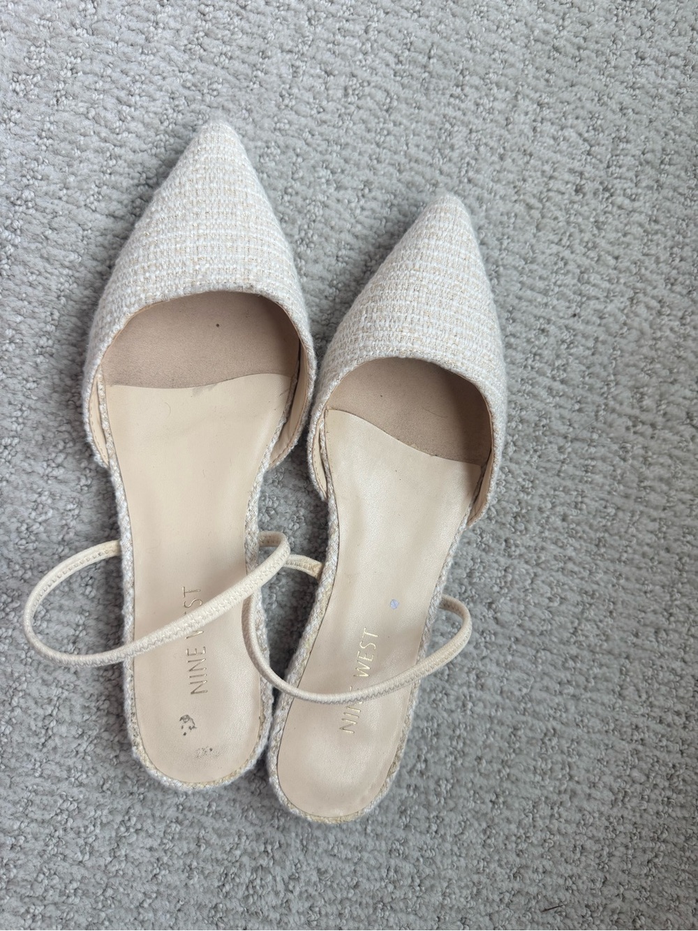 Nine West Cream Tweed Pointed D'Orsay Mules with Ankle Strap